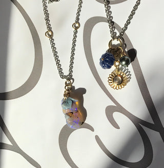 Steel Chains & 18k Gold Necklaces with Opal, Sapphire, Tahitian Pearl, Rainbow Moonstone