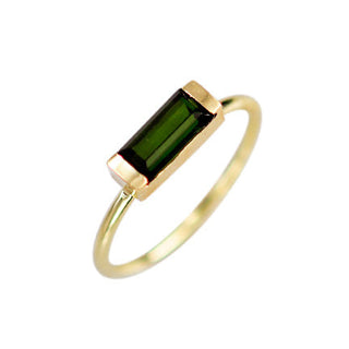 Recycled Gold and Green Tourmaline Baguette Ring