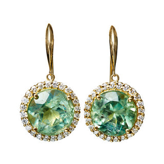 Green Kyanite and Diamond Blossom hanging earring in 14K yellow gold