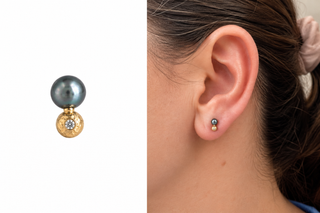 10K Shape + Black Pearl Single Stud