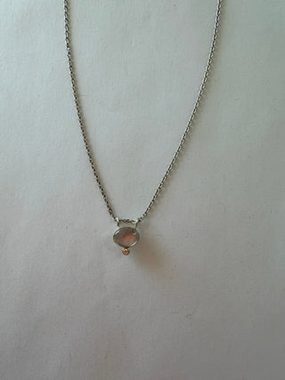 Sterling silver 7x5 oval gemstone and Diamond Pendant