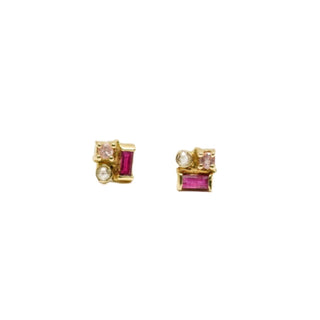 Piedra Tile Ruby, Pink Tourmaline and Champagne Diamond Studs