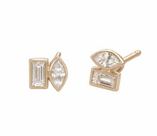 Gold Marquise and baguette Lab Diamond Studs