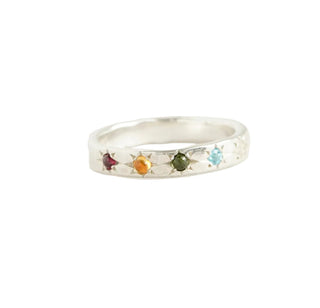 3mm Silver Hammered Band with mixed gemstones