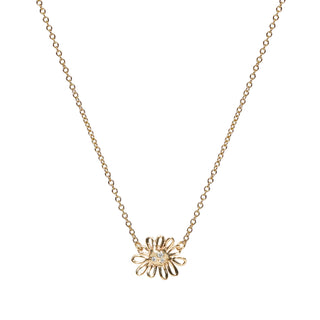 fine tiny gold wildflower with diamond pendant