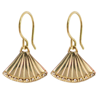 engraved fan dangle earrings with black diamonds