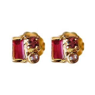 gold and ruby mix shape studs
