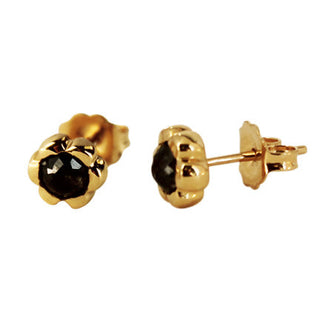 carved gold flower with black rosecut  diamond stud