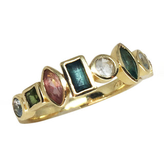 14K Gold and Mixed Tourmaline Gem Stone Ring