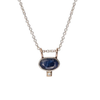 Silver & 10k Blue Sapphire & diamond necklace