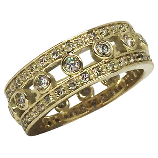 Triple Row Diamonds & Gold Band Ring