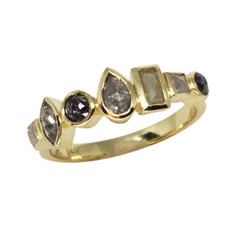 14K Gold and Mixed Shaped Opaque Diamonds Ring (Pear Grey Diamond Center Stone)